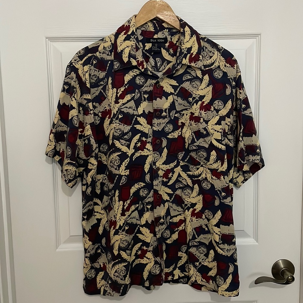 Silk icon mens button down collared shirt